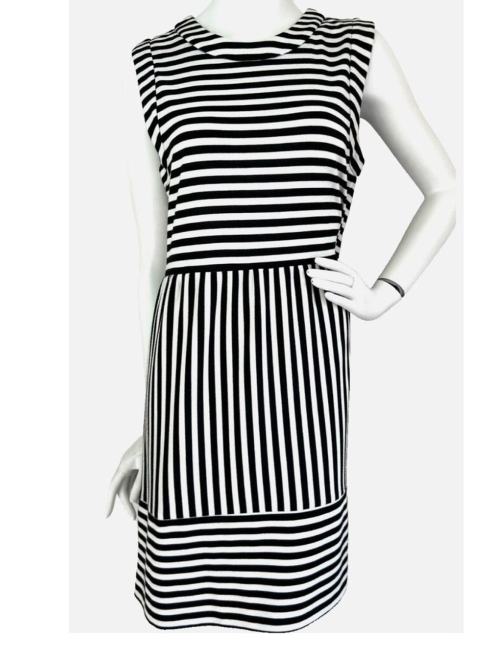 Tiana B. Sleeveless Black & White Striped Shift Dress